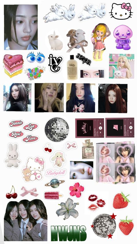 sticker sheet used by me #stickers #kpop #ive #aespa #newjeans #blackpink Thence Sticker, Aespa Stickers, Newjeans Sticker, Me Stickers, Stickers Kpop, Kpop Ive, Pop Stickers, Collage Phone Case, Lisa Rosé