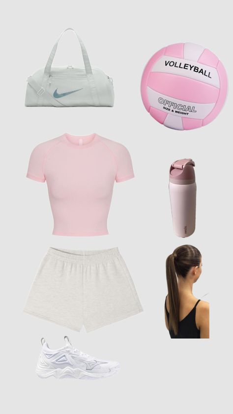 This combo>>>> #volleyball Cute Volleyball Outfits For Practice, Volleyball Outfits Practice Clothes, Volleyball Coach Outfit, Outfit For Volleyball, Volleyball Fits, Volleyball Outfits Aesthetic, Cute Volleyball Outfits, Pink Volleyball, Volleyball Things