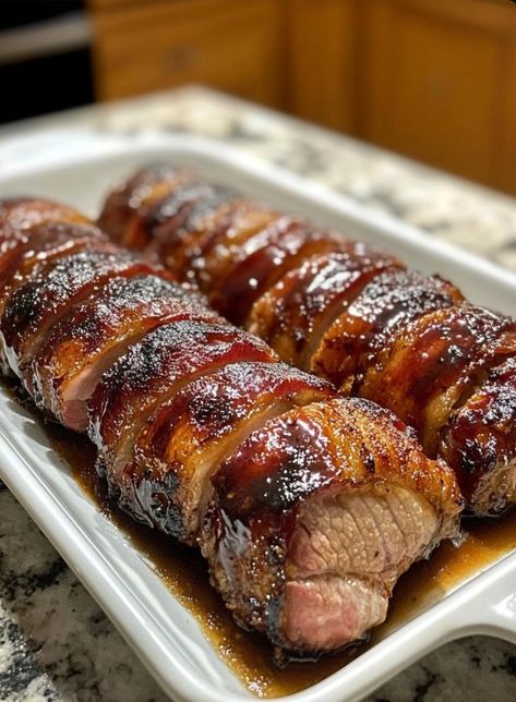 Bacon Brown Sugar Pork Tenderloin Pork Tenderloin With Bacon Recipes, Best Pork Tenderloin Roast Recipe, Bacon Brown Sugar Pork Tenderloin, Tenderloin Pork Recipes, Christmas Pork Tenderloin Recipes, Roast Pork Loin Recipe, Pork Tenderloin Bacon Wrapped, Christmas Food Dinner Main Courses, Bacon Pork Tenderloin