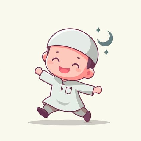 Vector cute boy muslim ramadan character... | Premium Vector #Freepik #vector #mosque #muslim #cartoon #boy Islamic Cartoon Pic, Purdah Cartoon, Eid Cartoon Kids, Islamic Student Cartoon, Cartoon Islamic, Muslim Stickers, Muslim Kids Cartoon, Muslim Cartoon, Eid Adha