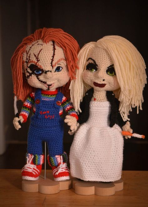 Crochet Dolls Crochet Horror Amigurumi, Crochet Horror Dolls Free Pattern, Crochet Horror Free Pattern, Crochet Horror Dolls, Horror Crochet Free Pattern, Crochet Chucky, Crochet Horror, Horror Crochet, Chucky And His Bride