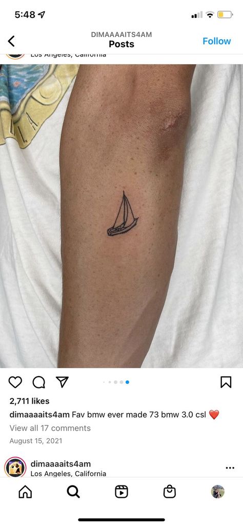 Sail Boat Tattoo, Eve Tattoo, Sailing Tattoo, Sailboat Tattoo, Boat Tattoo, Tasteful Tattoos, Beach Tattoo, Diy Tattoo, Nail Tattoo