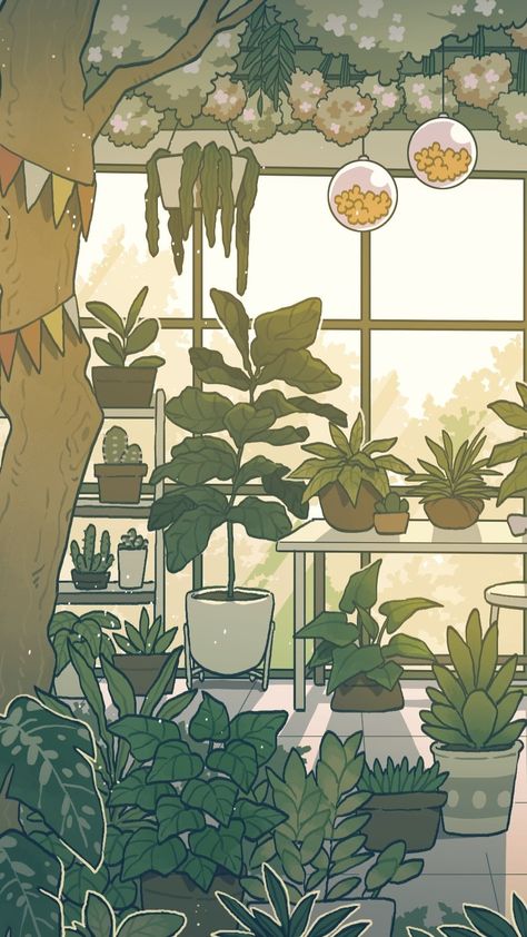 Plant Lofi Aesthetic, Procreate Plant Drawings, Plant Room Drawing, Anime Plants Aesthetic, Aesthetic Procreate Art, Witchy Greenhouse, Digital Artist Aesthetic, Witch Store, Chill Art