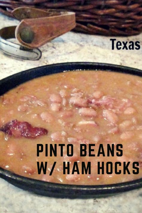 Savor the authentic taste of Texas with Mom's secret recipe for Pinto Beans with Ham Hock.  Filled with wholesome goodness, this recipe was a staple at our dinner table, a testament to making ends meet without compromising on taste or nutrition. This recipe is a celebration of the humble pinto bean, protein-rich ham hocks, and a sprinkle of spices, all slow-cooked to perfection. #PintoBeans #TexasBeans #TexasPintoBeans #BeansHamHocks #HamHocks #HamHockRecipe #MyTurnforUs Frozen Greens Recipe Soul Food, Instant Pot Pinto Beans With Ham Hock, Red Beans And Rice Recipe With Ham Hock, Smoked Ham Hocks And Beans, Ham And Pinto Beans Crockpot Recipes, Pintobeans Beans Recipes, Cracker Barrel Pinto Beans Recipe, Ham Hock And Beans Stovetop, Crockpot Pinto Beans No Soak