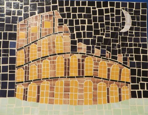 Colloseum Mosaic | Diana Morris' ePortfolio Roman Mosaic Art Project, Roman Mosaic Art For Kids, Ancient Rome Mosaic, Mosaic Art For Kids, Ancient Rome Art, Romans For Kids, Roman Project, Roman Mosaic Art, Mosaics For Kids