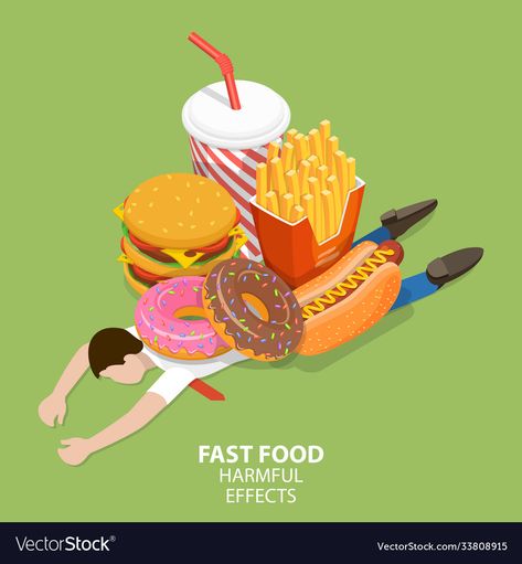 Junk Food Effects, Healthy Eating Illustration, Unhealthy Food Illustration, Junk Food Poster, Nutrition Illustration, Effects Of Junk Food, Avoid Junk Food, Eating Illustration, Healthy Eating Posters