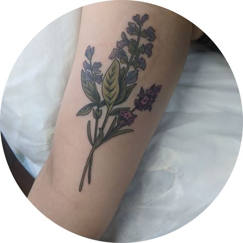 Russian Sage Tattoo, Salvia Tattoo, Sage Tattoo Flower, Sage Bundle Tattoo, Sage Tattoo, West Coast Tattoo, Coast Tattoo, Herb Tattoo, Supernatural Oc