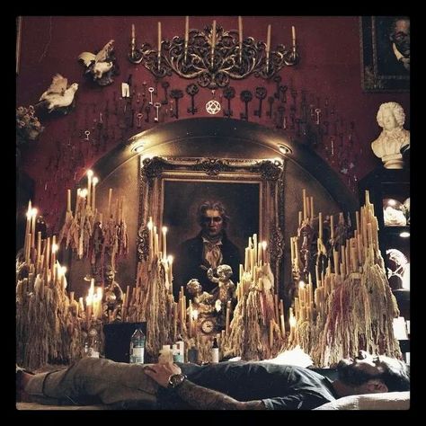 Kat Von D altar Kat Von D House, Witchy Room, Gothic Room, Dark Decor, Moody Interiors, Vampire Goth, Dream Aesthetic, Goth Home, Gothic Romance