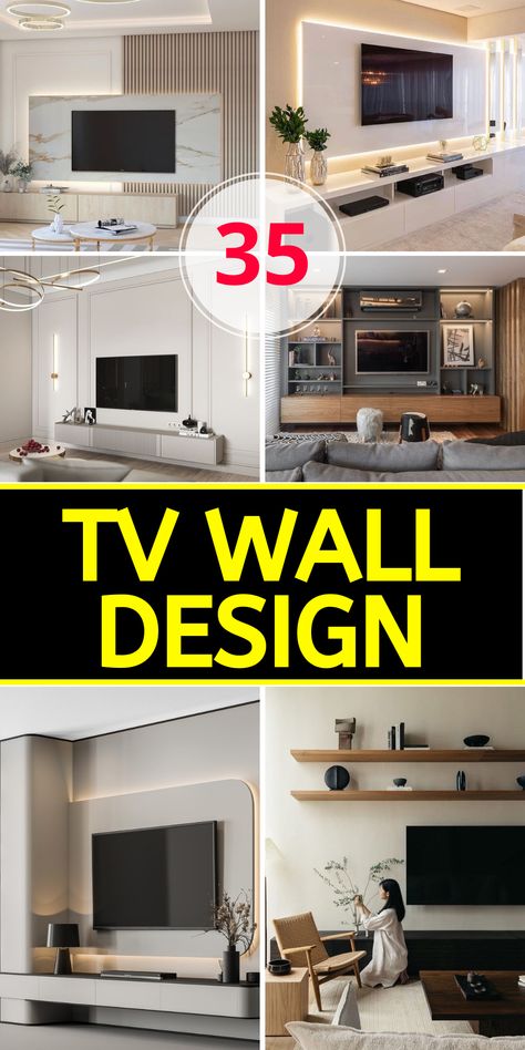 35 TV Wall Design Ideas for a Modern Luxury Living Room - Transform Your Space with Style - placeideal.com Small Tv Unit Ideas Living Room Modern, Wall Design For Tv Mounted Tv, Office Tv Wall Design Modern, Wall Unit Tv Modern, Elegant Tv Wall Design Modern, Wall Mounted Tv Design, Lounge Tv Wall Ideas Modern, Modern Tv Feature Wall Design, Mounted Tv In Living Room