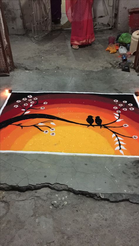 Love Birds Rangoli Design, Rangoli Poster Design, Rangoli Designs Poster, Poster Rangoli Designs For Diwali Latest, Poster Rangoli Nature, Sathiya Design Rangoli, Rangoli With Message, Best Rangoli Designs For Competition, Poster Rangoli Designs For Competition