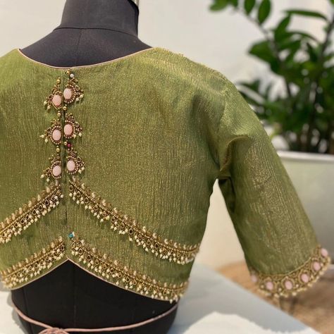 Dm@9640490158 Designer maggam work blouse Fabric: Rawsilk Dispatch: 3days Price : 2400unstiched . 2950stitched Colours and sizes can be customised accordingly Blouse Heavy Work Design, Green Colour Work Blouse Designs, Green Blouse Handwork Designs, New Style Blouse Design, Different Blouse Designs, Green Colour Blouse Designs, Green Blouse Maggam Work, Copper Work Blouse Design, Heavy Work Blouse Designs