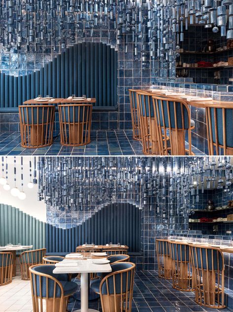 Masquespacio Have Designed A Restaurant Interior Inspired By The Sea And The Shape Of Waves Waterpark Hotel, Ocean Restaurant, Restaurant Themes, Nightclub Design, Decoration Restaurant, Airport Design, Sea Design, Restaurant Concept, Hotel Interior Design