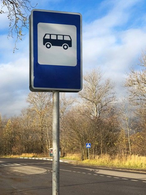 Bus Station Photography, Bus Stop Aesthetic, Bus Aesthetics, Regulatory Signs, Bus Stop Sign, Bus Stop Design, Blue Road, Bus Art, Blue Bus