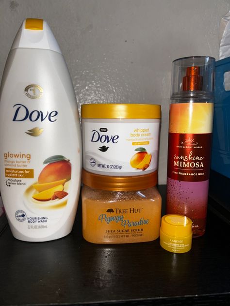 Dove Mango Body Wash, Dove Whipped Body Cream, Mango Bath And Body Works, Mango Scent Combo, Mango Body Mist, How To Smell Like Mango All Day, Mango Scented Products, Walmart Body Care, Mango Shower Routine