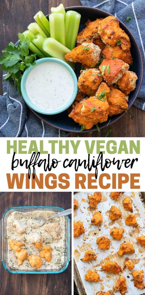 Vegan buffalo cauliflower that's crispy, flavorful and incredibly healthy! These wings are baked in the oven with a secret ingredient for the perfect texture. Vegan Buffalo Wings, Vegan Wings, Buffalo Cauliflower Wings, Vegan Buffalo Cauliflower, Cauliflower Buffalo Wings, Cauliflower Wings, Buffalo Cauliflower, Vegan Bread, Buffalo Sauce