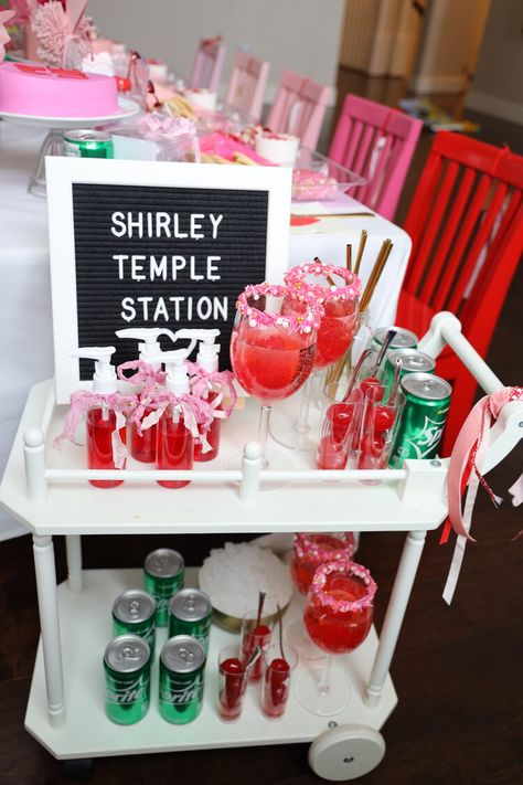 Kiddie Cocktail Bar, Drink Bars For Parties, Best Grad Party Ideas, Drink Bar Grad Party, Graduation Party Ideas Inside, Grad Party Drink Ideas, Shirley Temple Bar For Grad Party, 16 Birthday Party Ideas Fall, Ecu Graduation Party