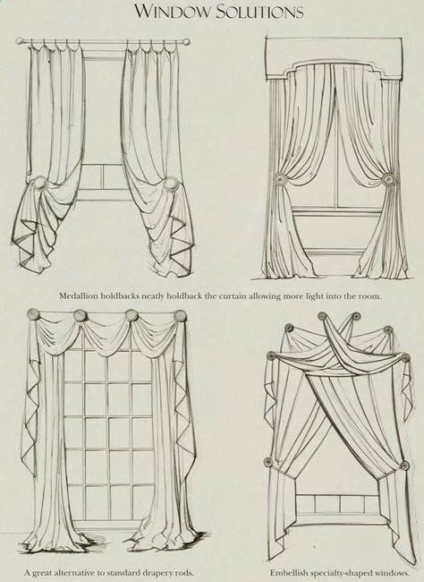 Curtain Drawing, Hanging Scarves, Diy Window Treatments, Interior Design Sketches, Simple Curtains, Diy Window, Window Dressing, Curtain Ideas, Diy Curtains