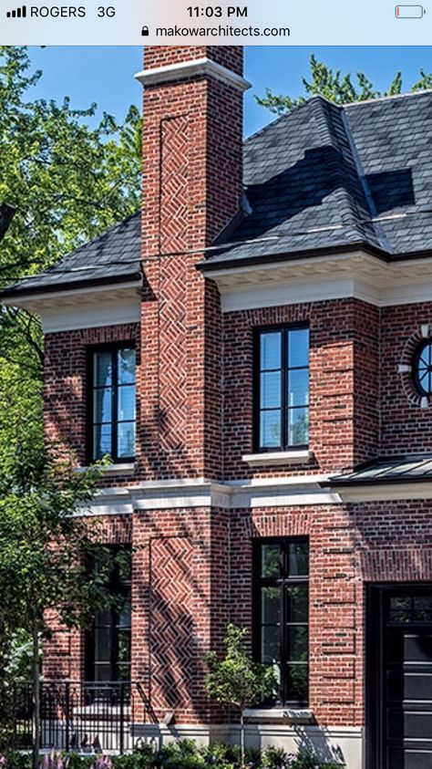 Brick Colonial House Exterior, Brick Colonial House, Black Windows Exterior, Charred Wood Siding, Red Brick House Exterior, Flat Roof Extension, Colonial House Exteriors, Exterior House Remodel, Bungalow Exterior