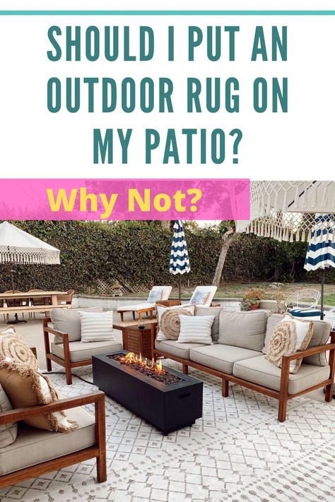 Should I Put An Outdoor Rug On My Patio Rugs For Outdoor Patio, Outdoor Rug On Deck, Porch With Outdoor Rug, Outdoor Rug On Concrete Patio, Outdoor Rug Size Guide, Outdoor Patio Rug Size Guide, Patio Rug Placement, Outdoor Patio With Rug, Small Patio Rugs Outdoor Ideas