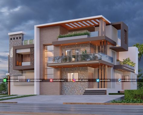 Panash Designs - Modern Two Storey Bungalow Villa Elevation, 3d Elevation, Bungalow Floor Plans, 2 Storey House Design, House Outer Design, Residential Building Design, Best Modern House Design, House Design Exterior, Duplex House Design