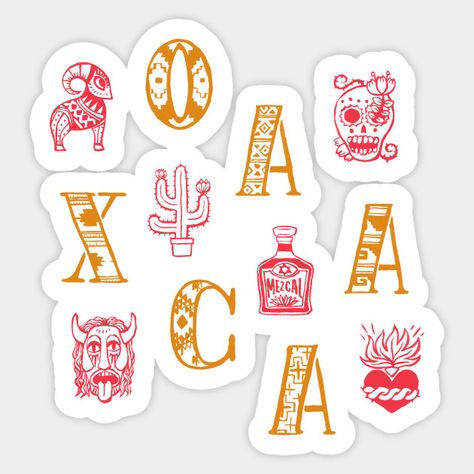 Oaxaca Design, Oaxaca Art, Custom Hard Hats, Custom Car Stickers, Custom Wall Stickers, Hard Hat Stickers, Custom Vinyl Decal, Indie Art, Alphabet Stickers