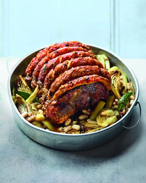 Slow-roast pork shoulder with leeks and cannellini beans | delicious. magazine Roast Ideas, Slow Cooked Pork Shoulder, Slow Roast Pork, Slow Cooked Pork, Pork Shoulder Roast, Roast Beef Recipes, Delicious Magazine, Marinated Pork, Slow Roast