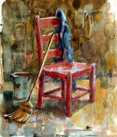 Art Talk - Julie Ford Oliver: watercolor Chair Watercolor, Watercolor Architecture, Red Chair, Painted Chairs, Crazy Colour, Plein Air Paintings, Watercolor Inspiration, Daily Paintworks, Art Themes