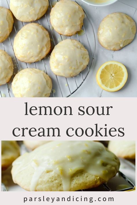 Lemon Sour Cream Cookies, Sour Cream Cookies, Delicious Cookies Homemade, Cookie Icing Recipe, Fruit Crumble, Cream Cookies, Fruit Dessert Recipes, Cookie Recipes Homemade, Lemon Flavor