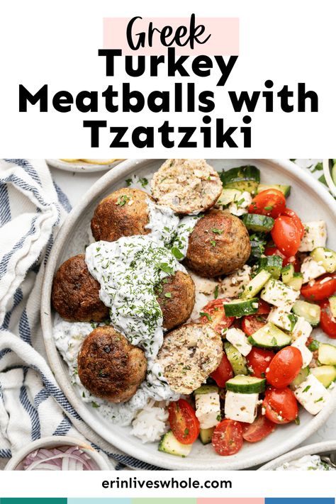 If you want to enjoy the delicious and healthy flavors of the Mediterranean, try making some Greek turkey meatballs! This recipe is absolutely delicious and really easy to make. Served up with a homemade tzatziki sauce, this meal is perfect for meal prep bowls or salads. Greek Turkey Meatball Bowls, Greek Turkey Bowls, Bowl Dinners, Turkey Bowls, Greek Turkey Meatballs, Macro Food, Greek Turkey, Mediterranean Bowls, Turkey Bowl