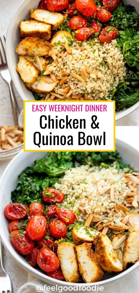 Chicken And Quinoa Bowl, Chicken Quinoa Recipes, Chicken Bowls Healthy, Chicken Quinoa Bowl, Quinoa Bowls Healthy, Leftover Quinoa, Quinoa Recipes Dinner, Chicken And Quinoa, 1200 Calorie Diet Meal Plans