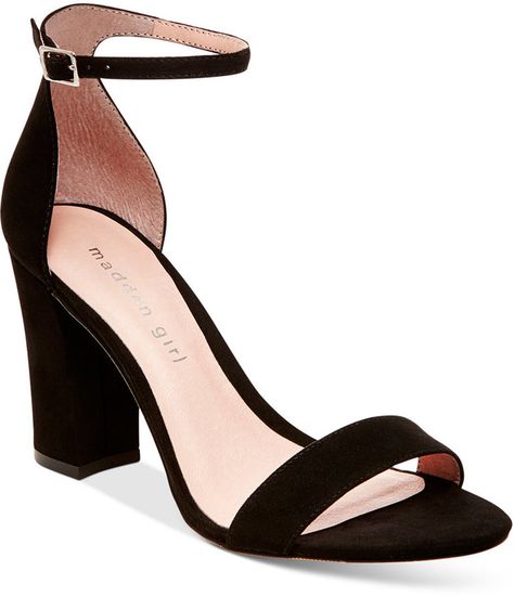 Madden Girl — Bella two-piece chunky block heel sandal with ankle strap — only $49 | #summer #shoes Prom Heels, Jimmy Choo Heels, Black Sandals Heels, Fashion Heels, Black High Heels, Madden Girl, Ankle Strap Heels, Sandals Black, Ankle Straps