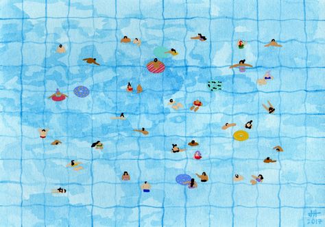 Swimming Pool 2 by Joanne Ho Swimming Art, Nautical Inspiration, People Illustration, Watercolor Inspiration, Beach Art, Whimsical Art, Original Watercolor Painting, Artist At Work, Watercolor Paper