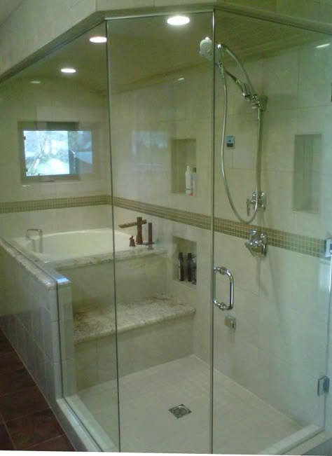 Japanese Soaking Tub Shower Combo, Soaking Tub Shower Combo, Bathroom Tub Shower, Japanese Soaking Tubs, Shower Installation, Deep Soaking Tub, Bathroom Tub, Large Shower, Tub Shower Combo