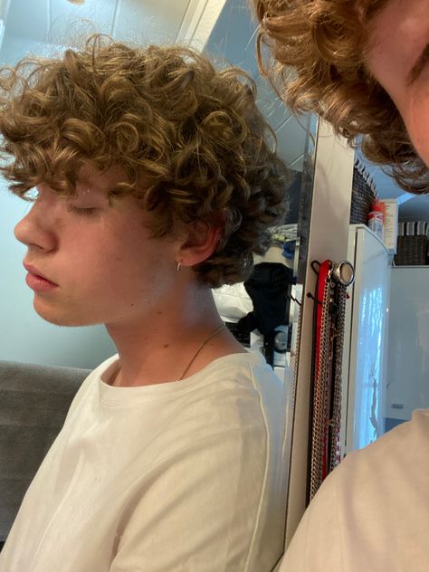 Cutly Hair Boy Haircut, Curly Blonde Men, Perm Ideas Men, Hot Blonde Guys With Curly Hair, Guy With Blonde Curly Hair, Curly Hair Guys Haircuts, Blond Curls Men, Mens Permed Hair, Blonde Perm Men