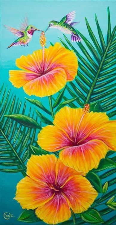 Acrylic Tropical Flower Painting, Tropical Flower Art, Hawaiian Art Painting, Tropical Canvas Painting, Abstract Tropical Art Paintings, Tropical Flowers Drawing, Tropical Painting Ideas, Tropical Flowers Painting, Tropical Flower Painting