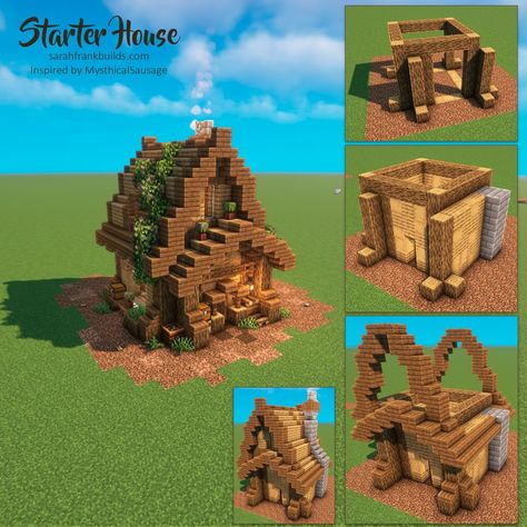 Cute Buildings, Minecraft Wooden House, Minecraft Starter House, House Cute, Starter House, Relaxing Videos, Minecraft Structures, Bangunan Minecraft, Minecraft Cottage