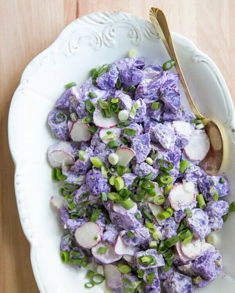 Purple Potato Salad – A Couple Cooks Purple Potato Salad, Purple Potato Recipes, A Couple Cooks, Purple Food, Purple Potatoes, Rustic Plates, Couple Cooking, Food Style, Idee Pasto Sano