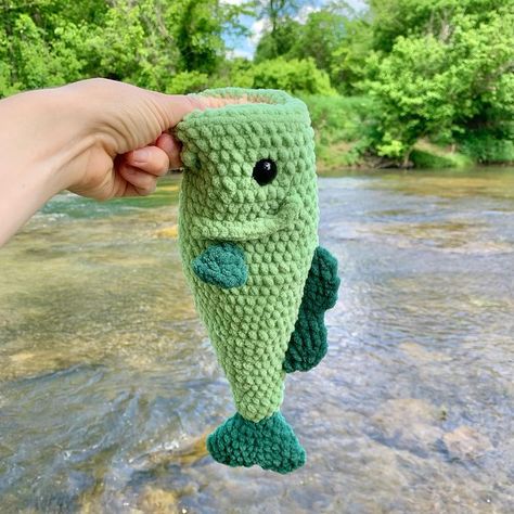 Amigurumi Pattern Designer | I went fishing for a completely new idea for my next creation and made… a large mouth bass?! Plush version coming next! 🤗 What should… | Instagram Crochet Large Plush, Bass Crochet Pattern Free, Plush Amigurumi Pattern, Bass Crochet Pattern, Crochet Bass Fish Pattern Free, Crochet Stuffed Animal Clothes, Crochet Bass Fish, Crochet Chenille Yarn, Chenille Yarn Crochet Patterns