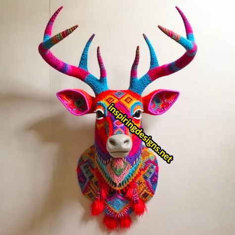 These Crochet Animal Mounts Will Turn Your Living Room Into a Handmade Safari – Inspiring Designs Crochet Deer Head, Crochet Animal Heads, Crochet Animal Head, Crochet Taxidermy, Animal Wall Mount, Faux Animal Head, Animal Mounts, Crochet Deer, Crochet Market