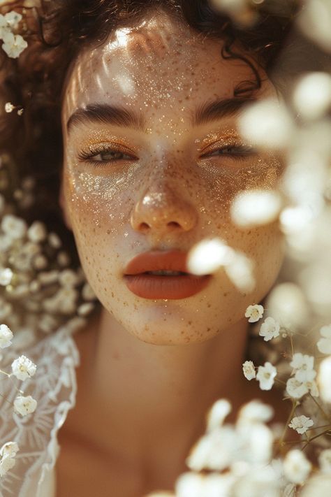 Beauty Hair Photography, Glowing Makeup Look, Summer Makeup Ideas, Underwater Flowers, Ethereal Photography, Romantic Makeup, Close Up Faces, Nature Elements, Colors Of Nature