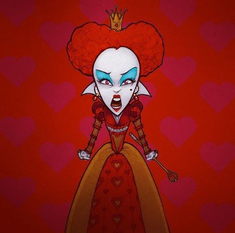 Queen Of Hearts Illustration Art, Cartoon Queen Of Hearts, Alice In Wonderland Red Queen Drawing, Queen Of Hearts Fanart, Queen Of Hearts Cartoon, Queen Of Hearts Alice In Wonderland, Alice In Wonderland Queen Of Hearts, Decoupage Walls, Queen Of Hearts Drawing