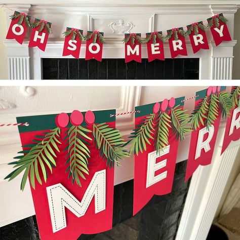 Diy Christmas Banner, Christmas Banner Diy, Banner Svg, Christmas Trimmings, Paper Twine, Holiday Mantel, Christmas Bunting, Merry Christmas Banner, Christmas Banner