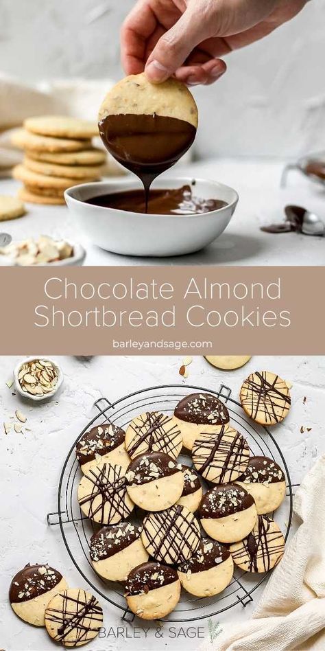 Chinese Almond Cookies, Almond Sugar Cookies, Almond Shortbread, Shortbread Cookies Christmas, Almond Shortbread Cookies, Brown Butter Cookies, Chocolate Shortbread Cookies, Chocolate Dipped Cookies, Christmas Shortbread