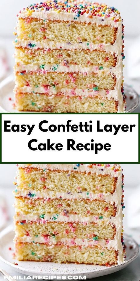 Searching for a family-friendly dessert? This Confetti Layer Cake Recipe is not only tasty but also a breeze to make. Suitable for bakers of all skill levels, it’s perfect for creating memorable moments together. Easy Layer Cake Recipes, Confetti Cake Recipes, Unique Recipes Desserts, Easy Layer Cake, Layer Cake Filling, Colorful Desserts, Confetti Cake, Layer Cake Recipes, Festive Desserts