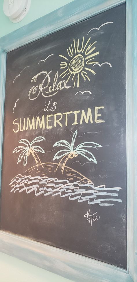 Summer Time Chalkboard Art, Beach Chalkboard Art, Summer Chalkboard Ideas, Summer Chalkboard Art, Summer Chalkboard, Chalkboard Wall Art, Hawaii Party, Chalkboard Ideas, Steak House