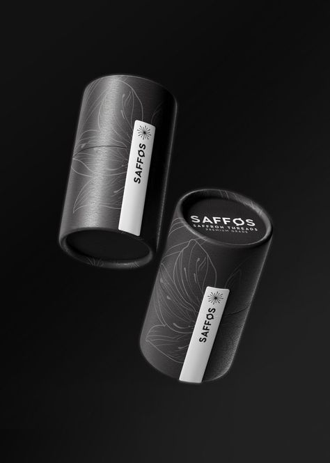 saffos tube packaging design Luxury Black Packaging Design, Packaging Tube Design, Tube Box Packaging Design, Black On Black Packaging, Paper Tube Packaging Design, Black Packaging Ideas, Round Packaging Design, Branding Design Packaging Boxes, Cylinder Packaging Design