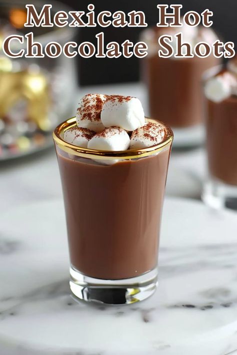 Mexican Hot Chocolate Shots are a delightful twist on the traditional hot chocolate, combining the rich flavors of cocoa with a kick of vanilla vodka and chocolate liqueur. Hot Chocolate Shots, Chocolate Shots, Chocolate Liqueur, Mexican Hot Chocolate, Vanilla Vodka, Cayenne Pepper, Mini Marshmallows, Cayenne, Marshmallows