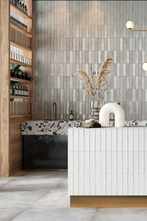 Brick Effect Tiles, Indoor Tile, Floor Edging, Grey Brick, House Tiles, Designer Drapes, Types Of Furniture, Beautiful Tile, Higher Design