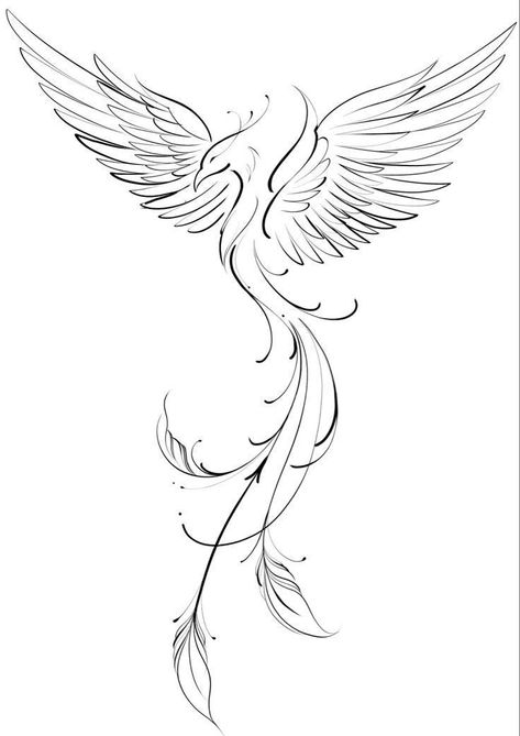 Phenix Tattoo Design Simple, Pheonix Tattoo Delicate, Whimsical Phoenix Tattoo, Phenix Tattoo Designs, Phoenix Tattoo Line Art, Delicate Phoenix Tattoo, Phoenix Outline Tattoo, Phoenix Minimalist Tattoo, Pheonix Tattoo Ideas Female