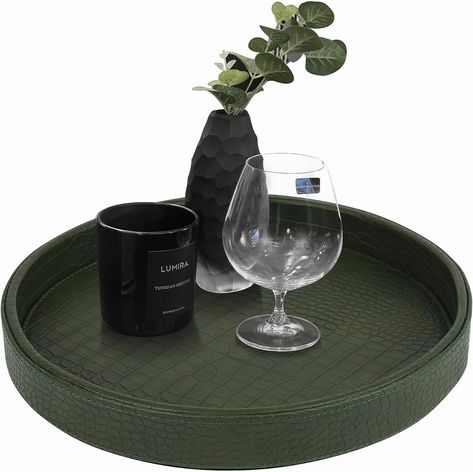 Amazon.com: HofferRuffer Faux Leather Round Serving Tray, Vegan Croco Leather Decorative Tray, Food Tray for Storage Drinks, Snack & Cosmetics, Dia.12'' x 1.6'' (Green) : Home & Kitchen Tray For Dresser, Tray For Ottoman, Nightstand Tray, Green Ottoman, Makeup Tray, Bar Tray, Catchall Tray, Round Serving Tray, Ottoman Tray